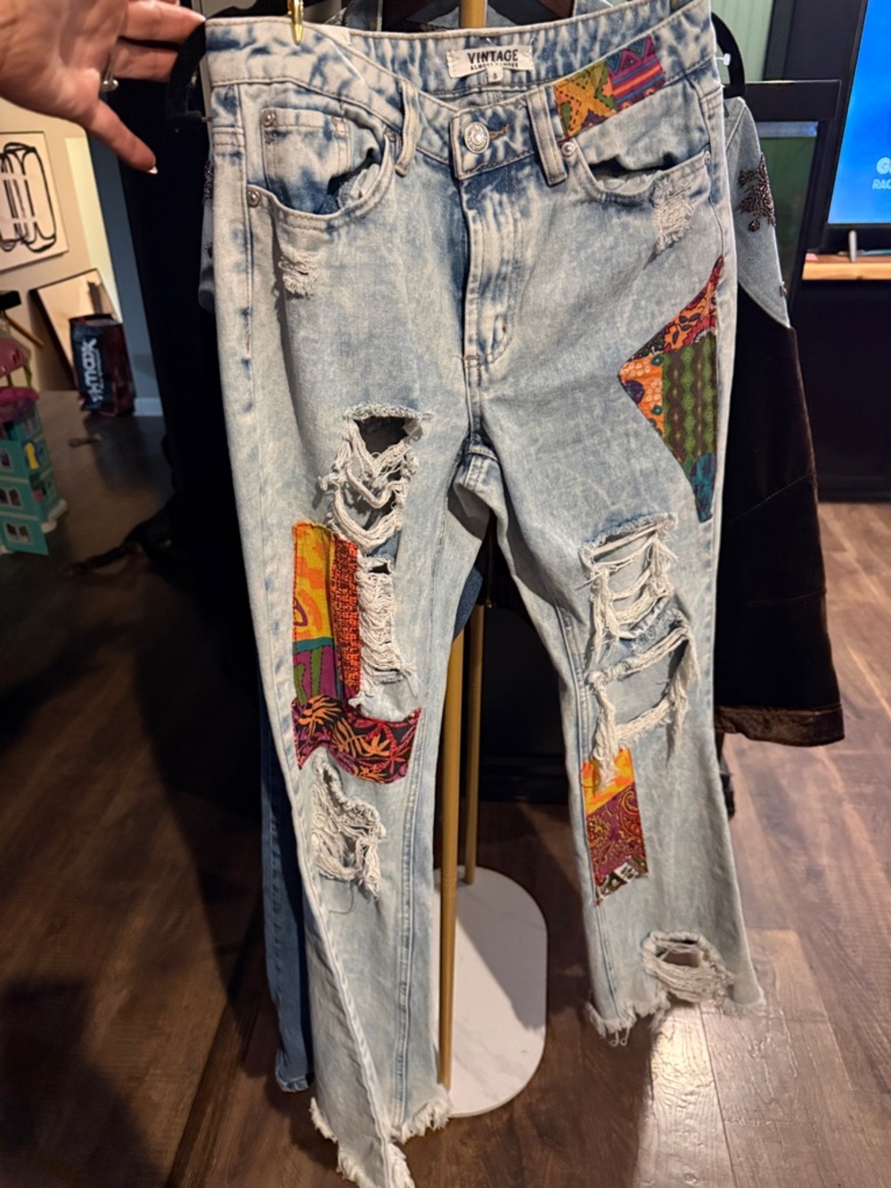 Almost Famous Light Wash Boot Cut Jeans with Colorful Patchwork
